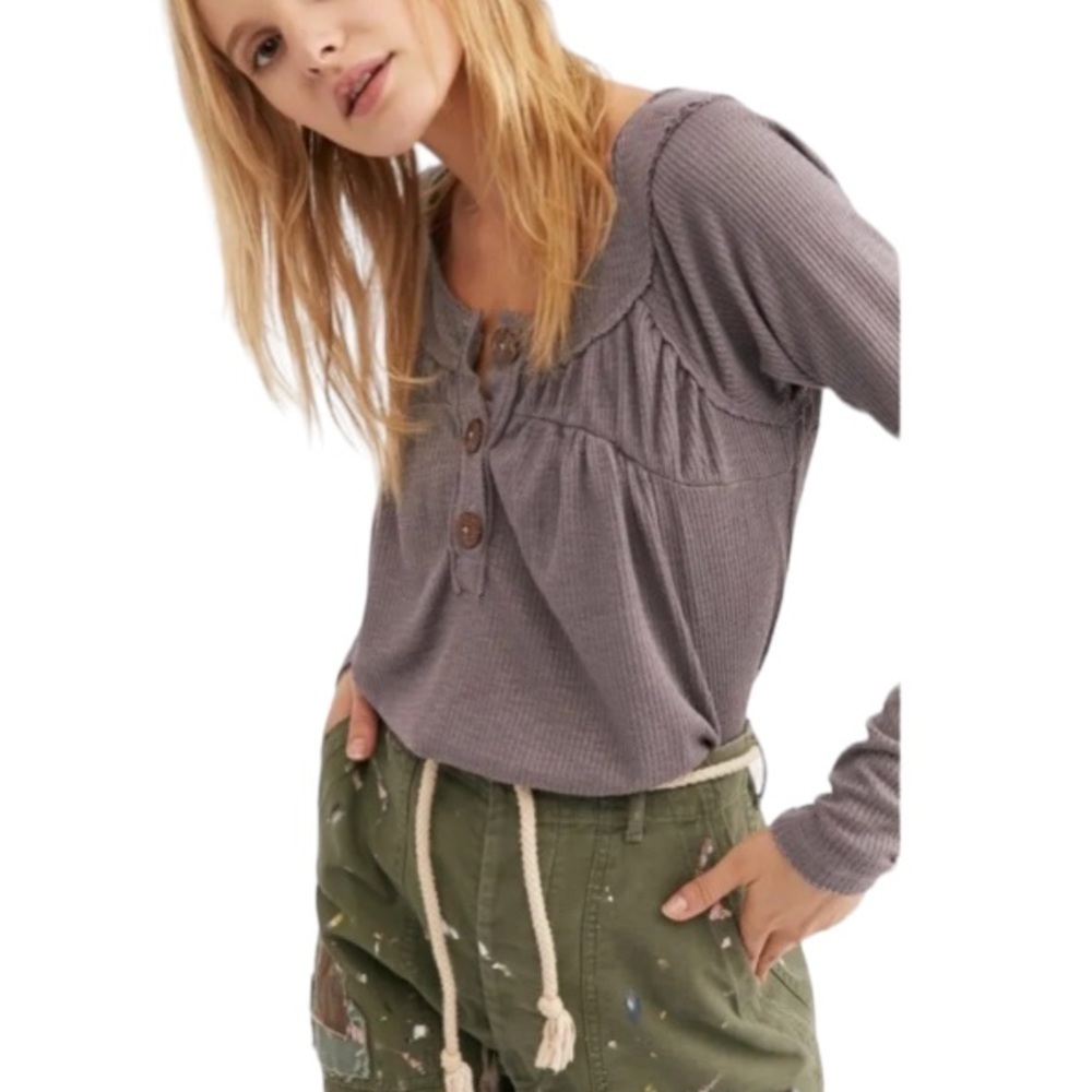 Free People We The Free Must Have Henley Top Tee Gray Size Small